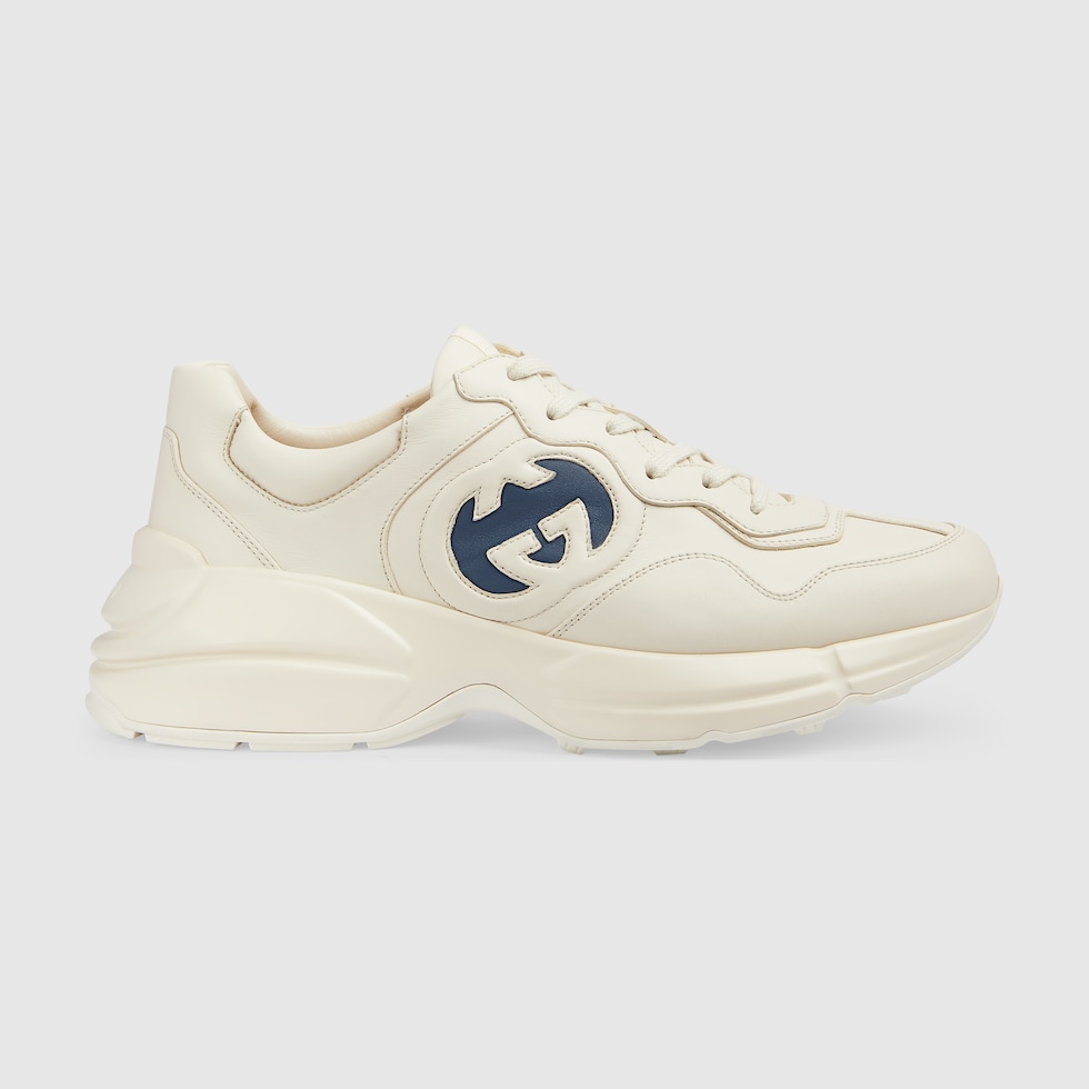 Men's Interlocking G Rhyton sneaker in ivory leather | GUCCI® Canada