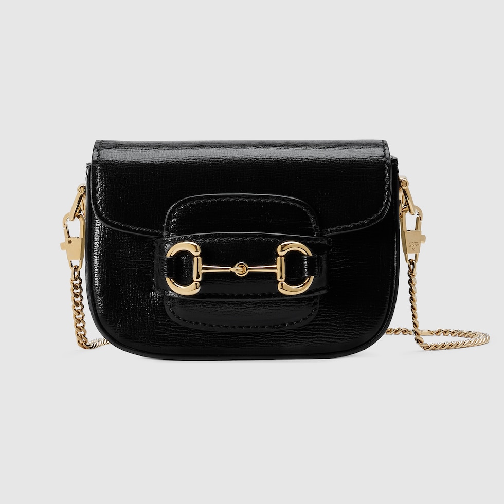 Gucci Horsebit 1955 Super Mini Tasche in schwarzes Leder GUCCI DE
