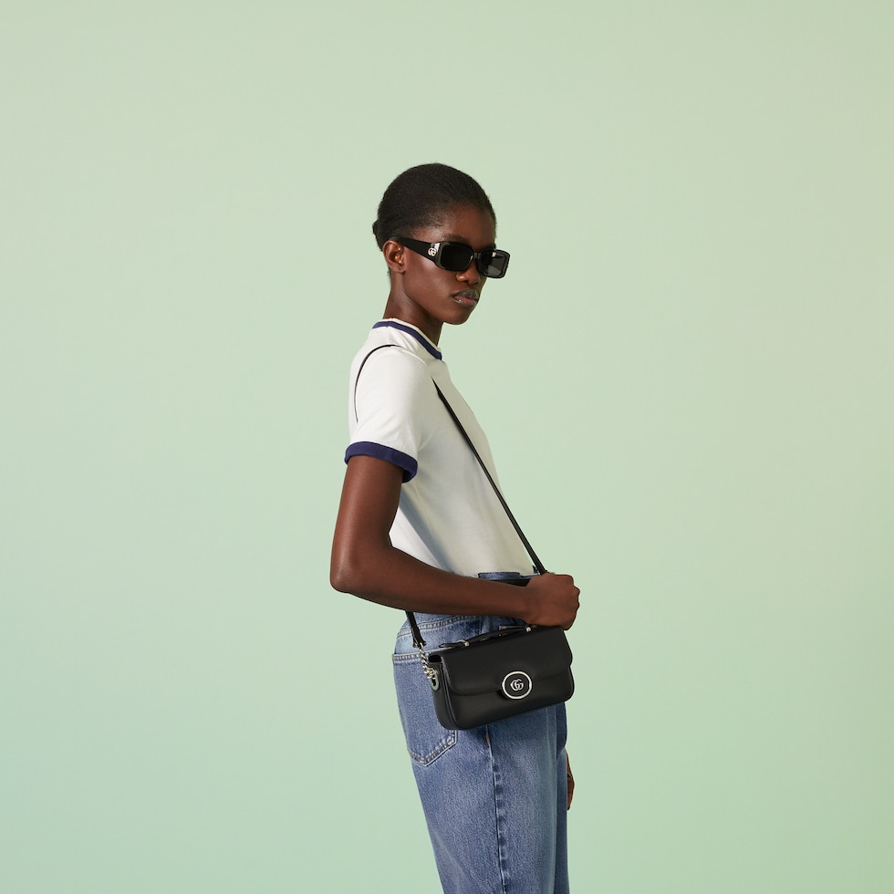 GUCCI｜TOTEBAGS (739722 AABSG 1000) Petite GG mini shoulder bag in black leather | GUCCI® SG