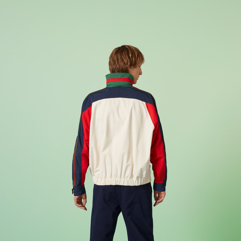 Cotton nylon jacket with patch in multicolor | GUCCI® Canada