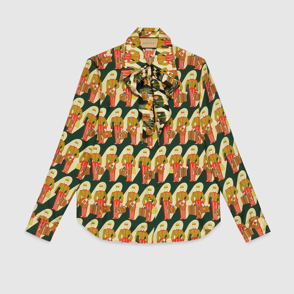 다크 그린 구찌 포터 프린트 실크 셔츠 구찌® 코리아