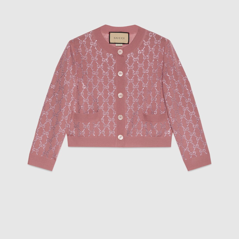 GG crystal fine wool cardigan in powder pink GUCCI® ZA