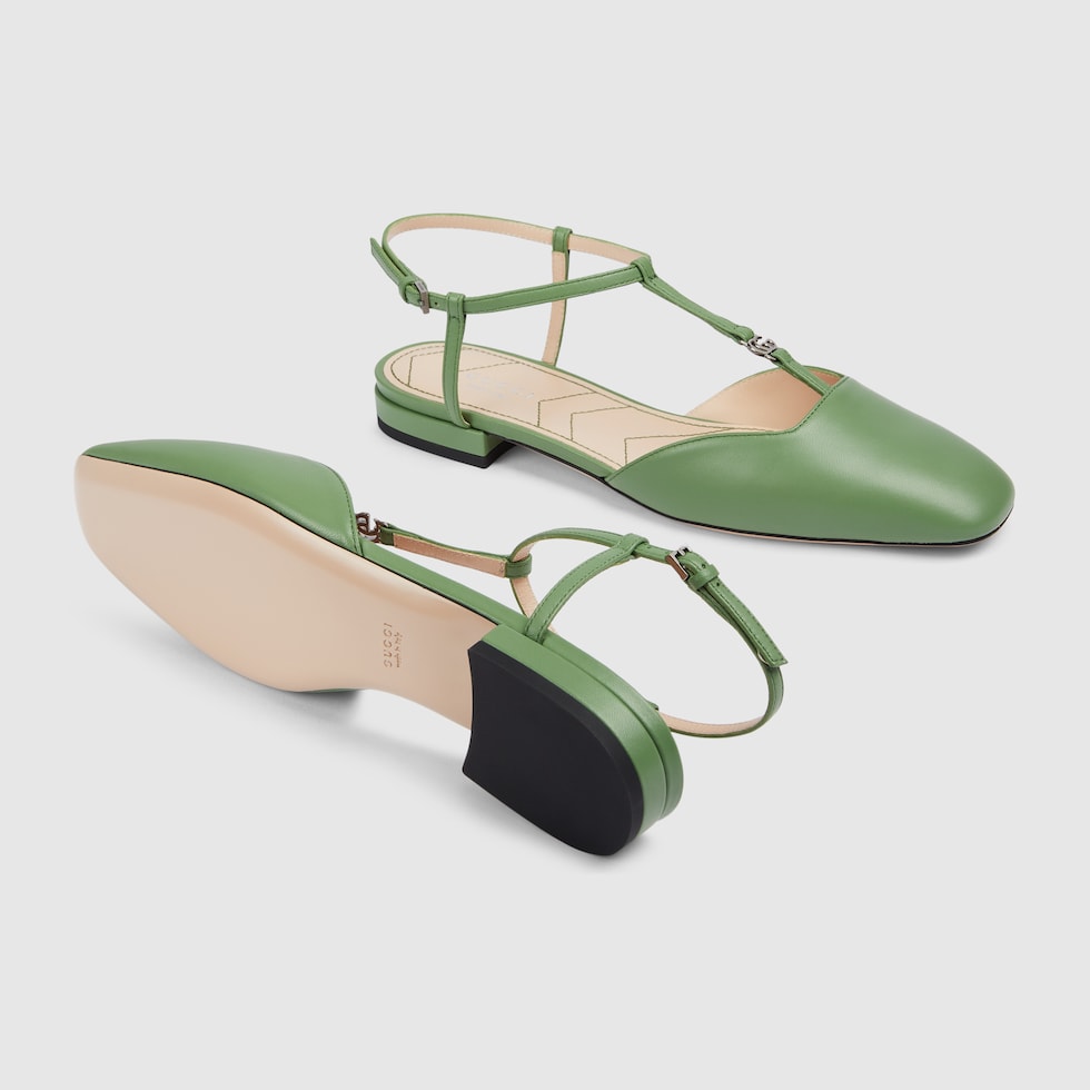 Women's Double G ballet flat in light green leather GUCCI® 香港