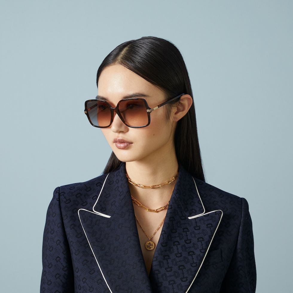 GUCCI サングラス スクエアフレーム　GG1448SA 001 Low nose bridge fit square sunglasses in dark tortoiseshell