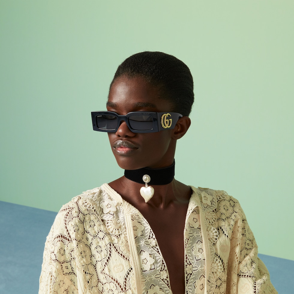 Rectangular frame sunglasses in dark tortoiseshell | GUCCI