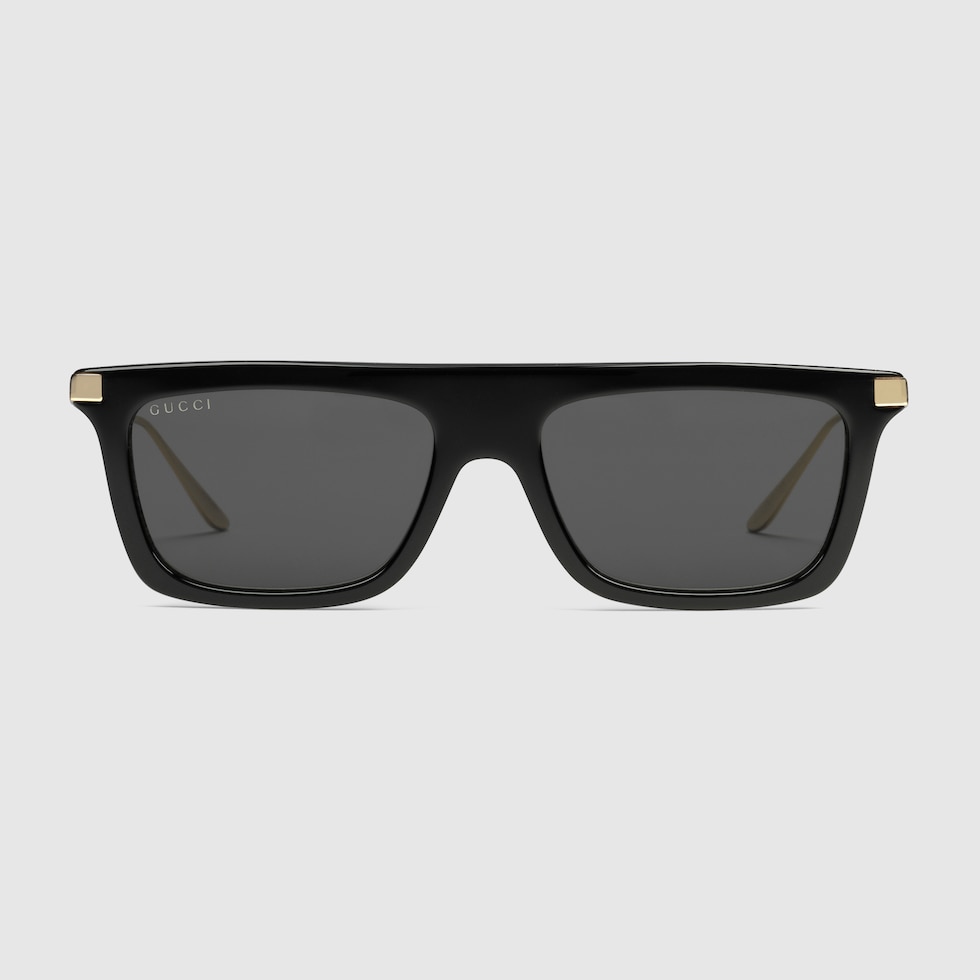 Rectangular frame sunglasses in black acetate | GUCCI® US