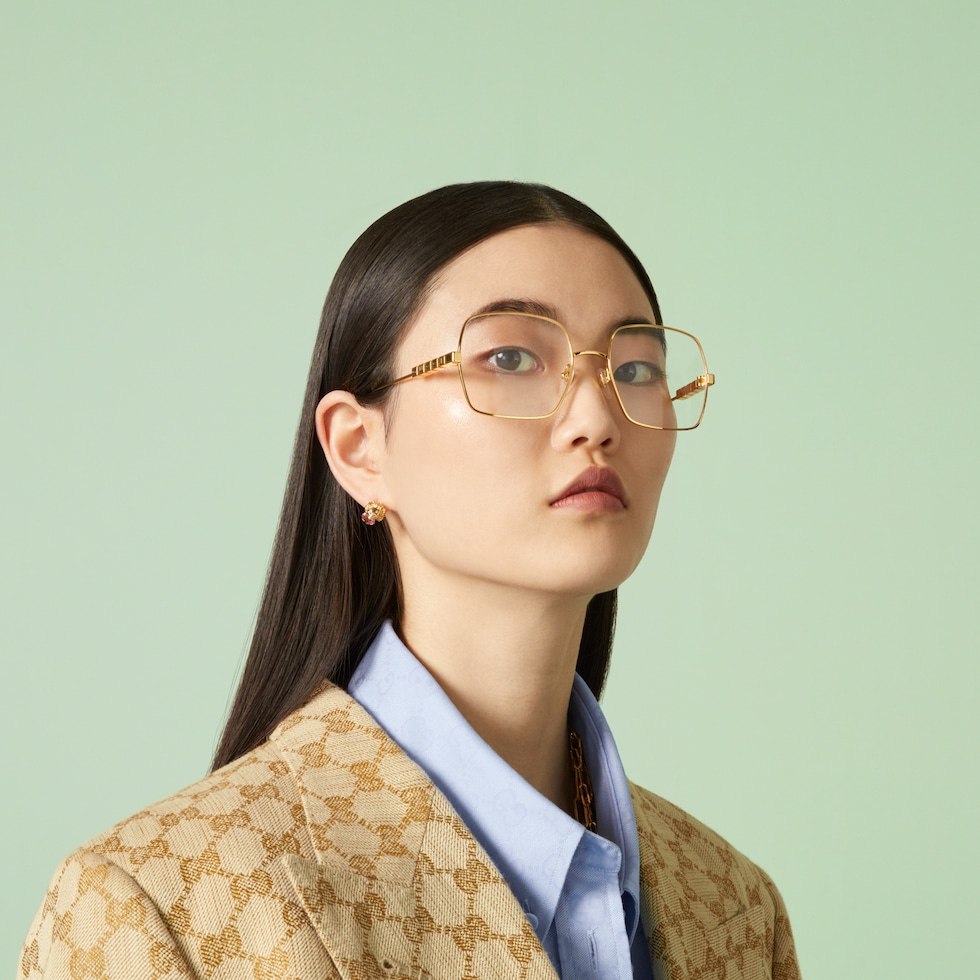 売切必至★Gucci “煌めくメタルフレーム”オプティカルフレーム オンライン限定 スクエア オプティカルフレームゴールドトーン