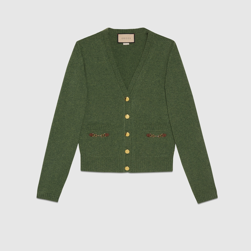 Cashmere cardigan with Horsebit in green GUCCI