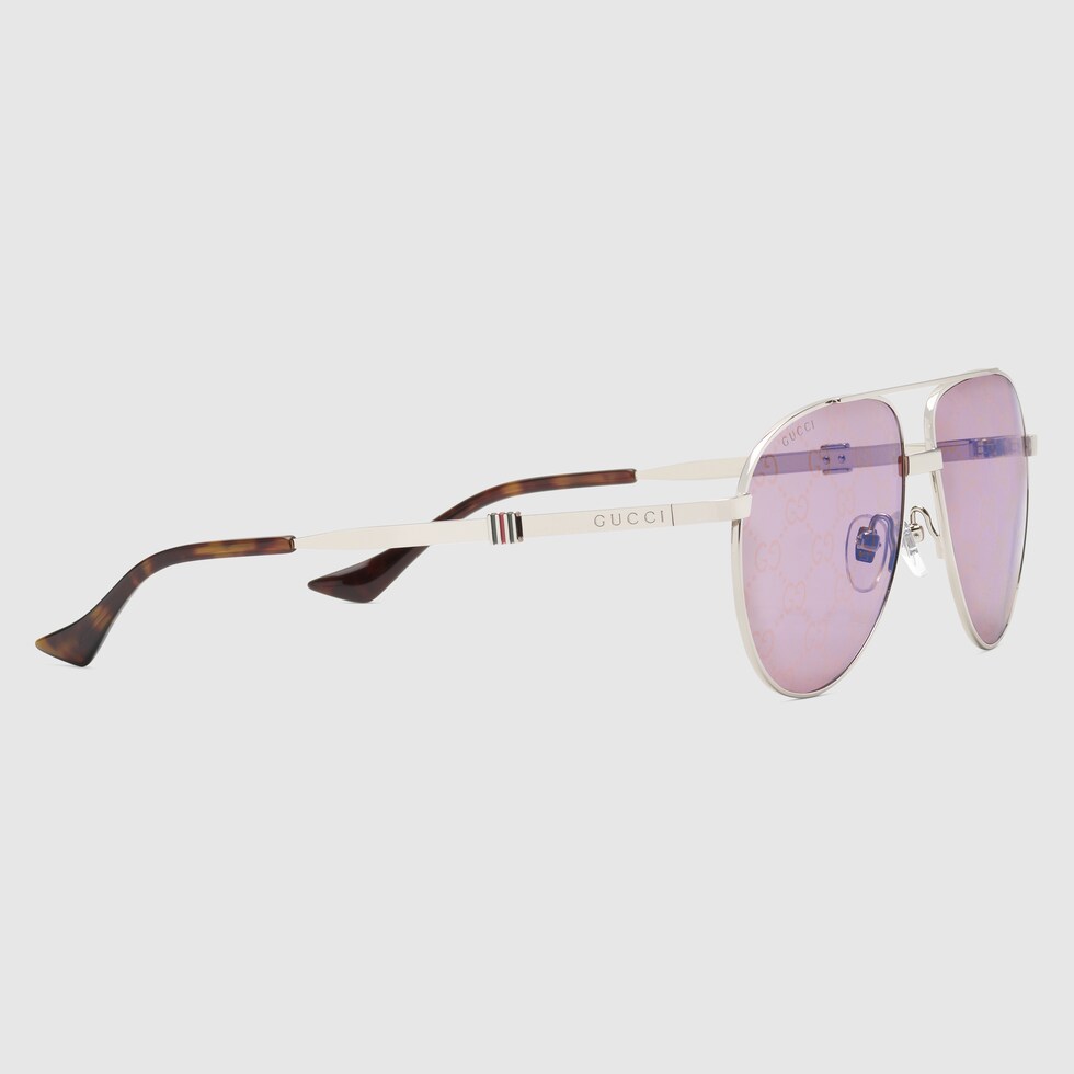 Gucci silver tone curved bar sales aviators
