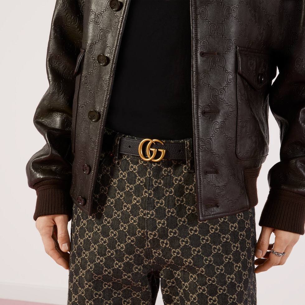 Gucci Thin Belt With Framed Double G Buckle in Brown for Men