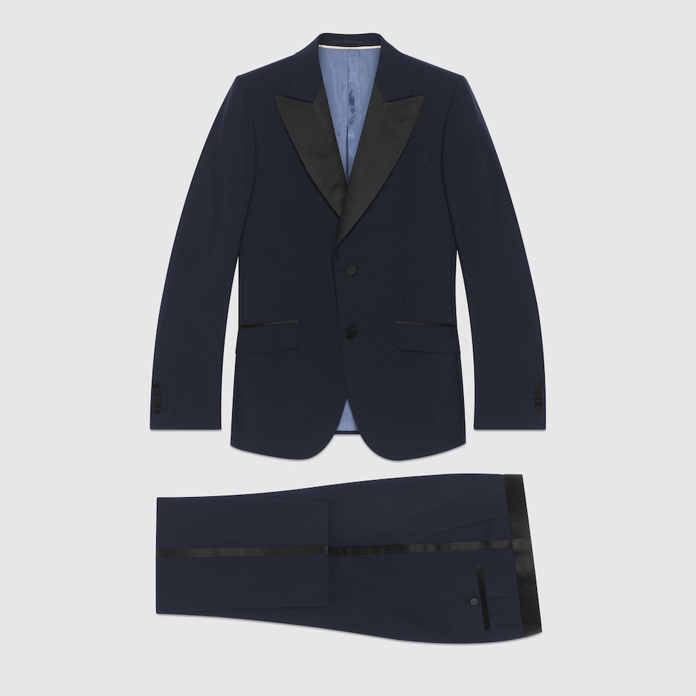Fitted mohair wool tuxedo in dark blue mohair | GUCCI® SI