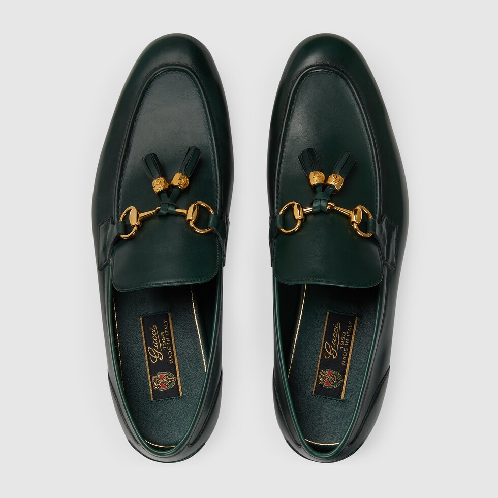 Men s Gucci Jordaan loafer in green leather GUCCI US