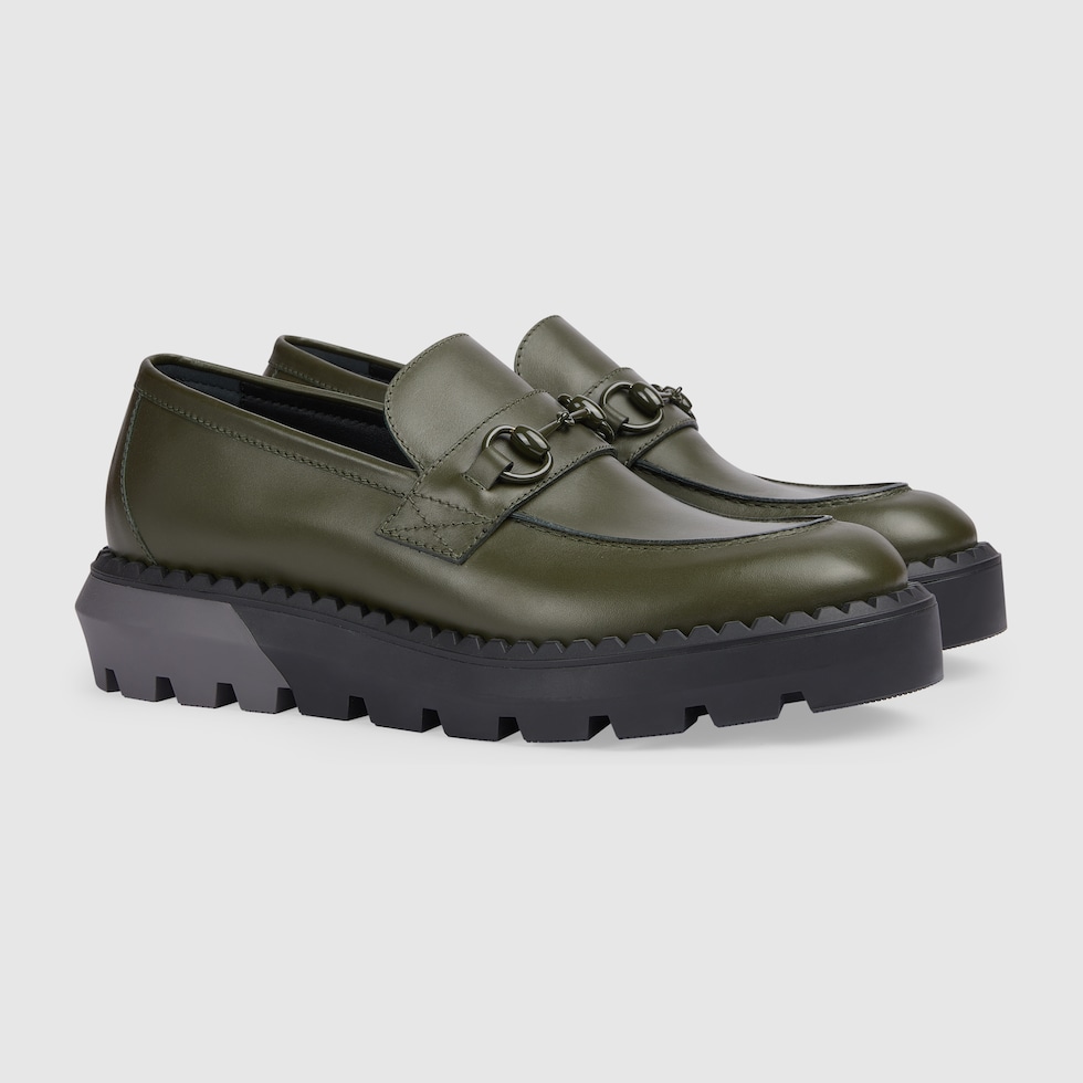 Men s Horsebit loafer in green leather GUCCI Australia