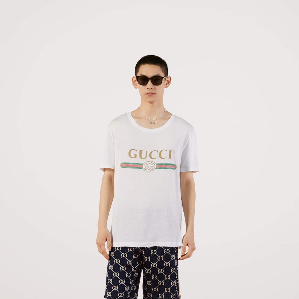 GUCCI ロゴ ウォッシュドオーバーサイズ Tシャツホワイト コットン ...