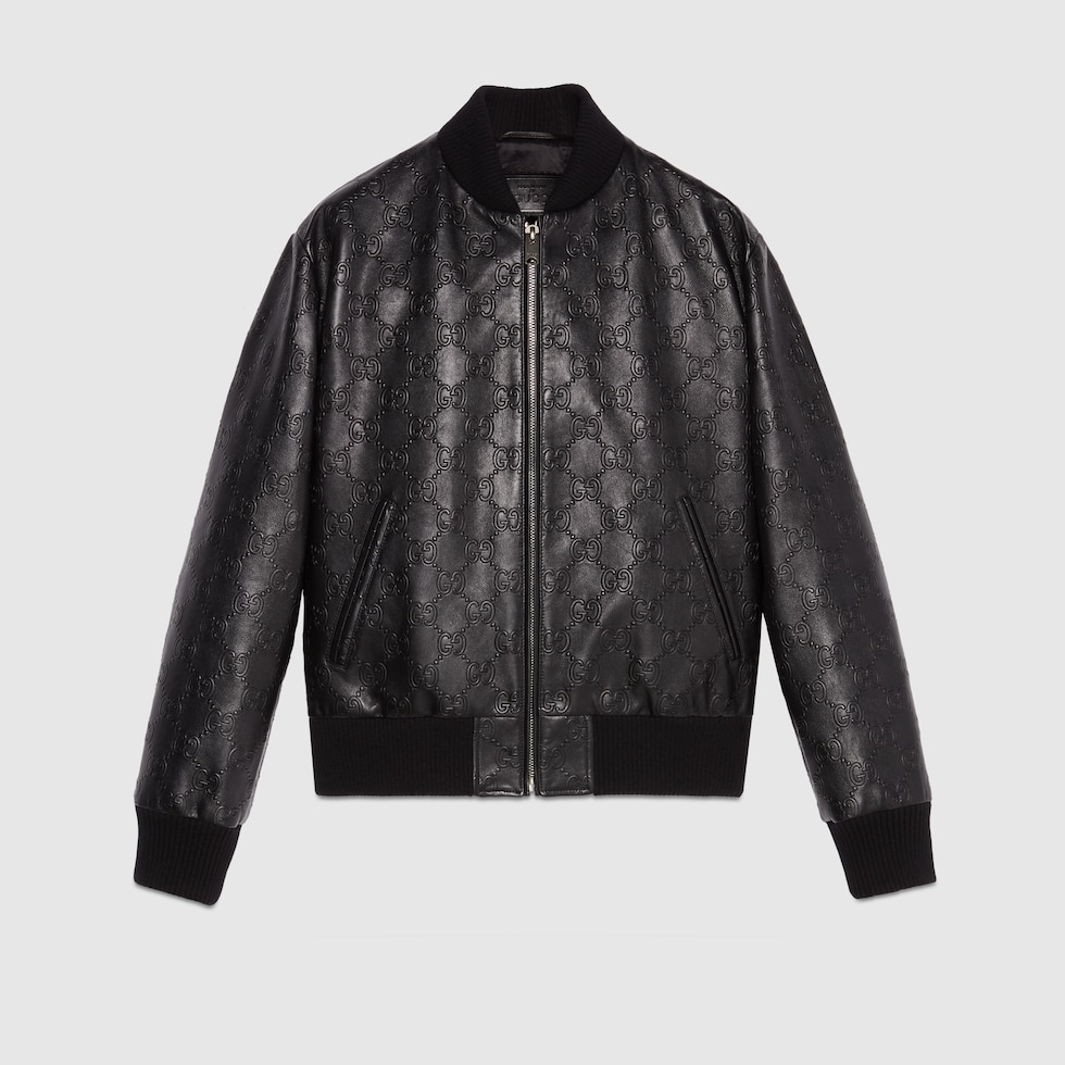 Gucci GG Leather Biker Jacket in Black for Men