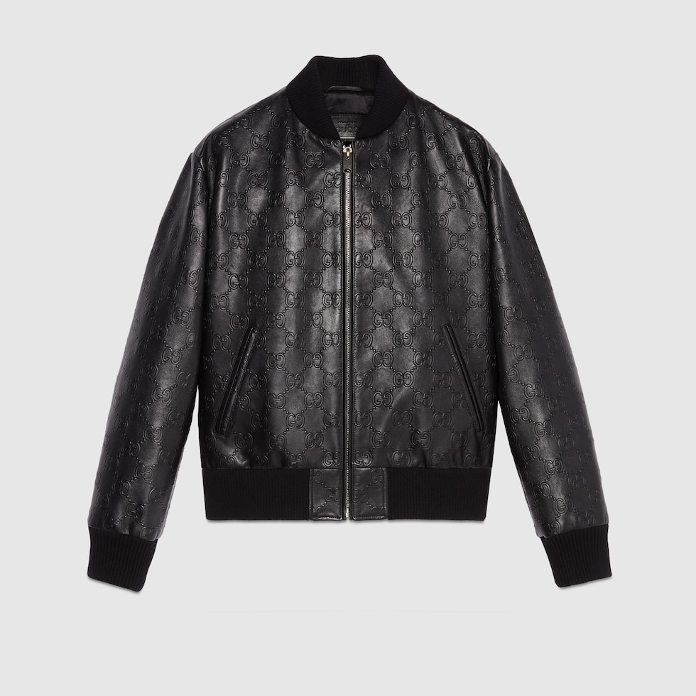 ジャケット・アウター GUCCI LEATHER BOMBER JACKET GG leather bomber jacket in black | GUCCI® US