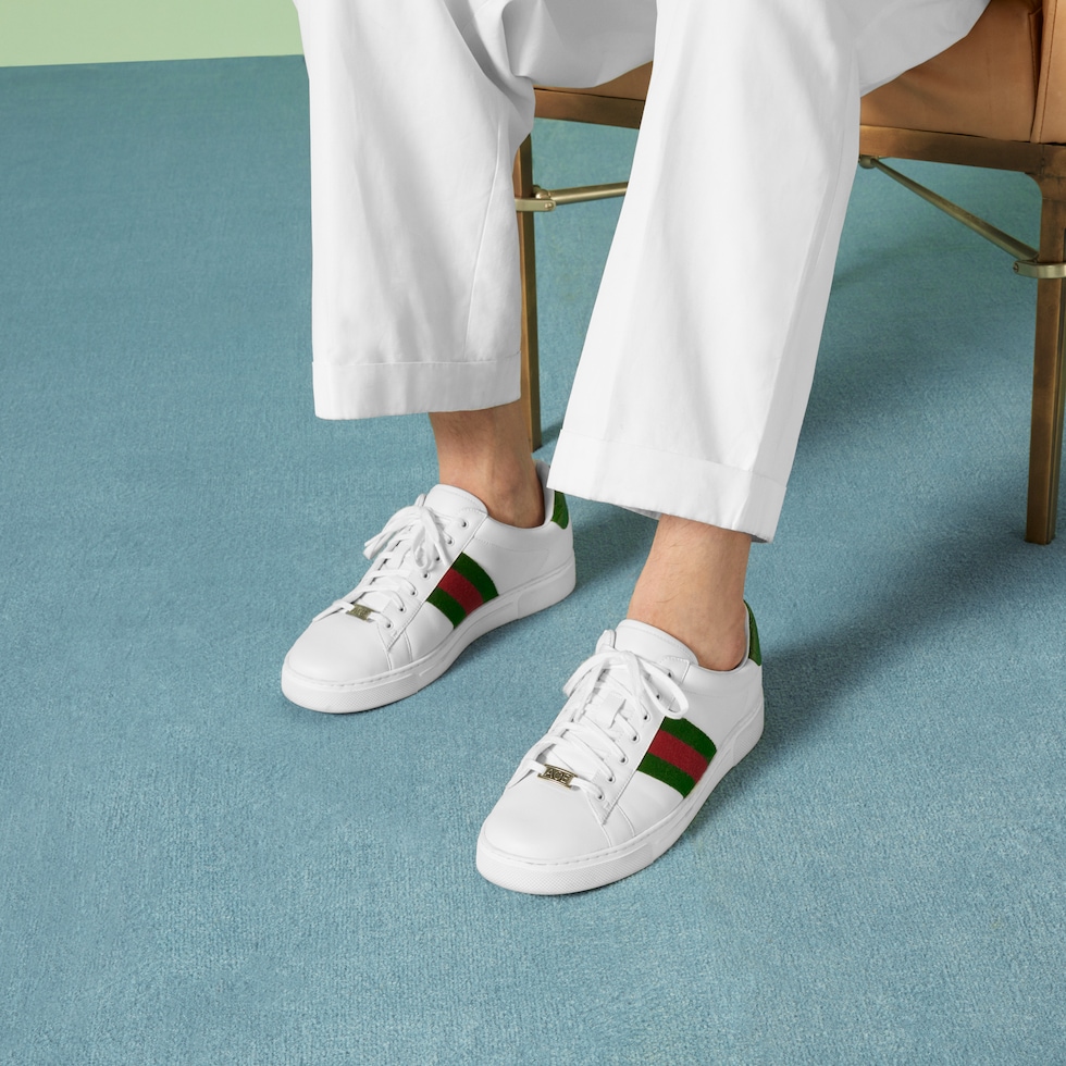 Men's Gucci Ace sneaker with Web in white leather | GUCCI® US