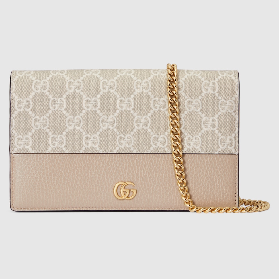 GUCCI GG Marmont Bi color Mini Chain Bag Neutral Leather