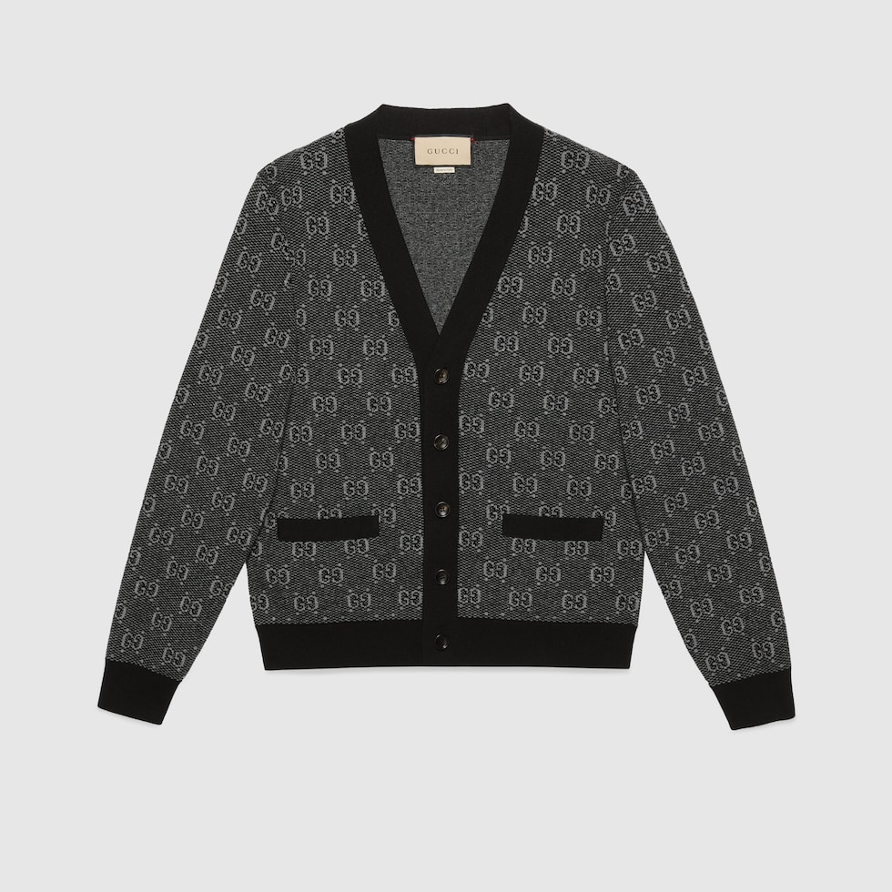 Gg Wool Jacquard Cardigan In Grey Gucci® Gr 7955