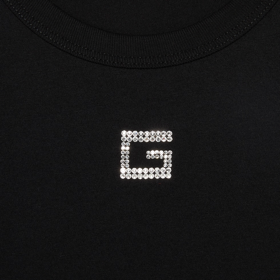 Cotton jersey T-shirt with crystal in black | GUCCI® US