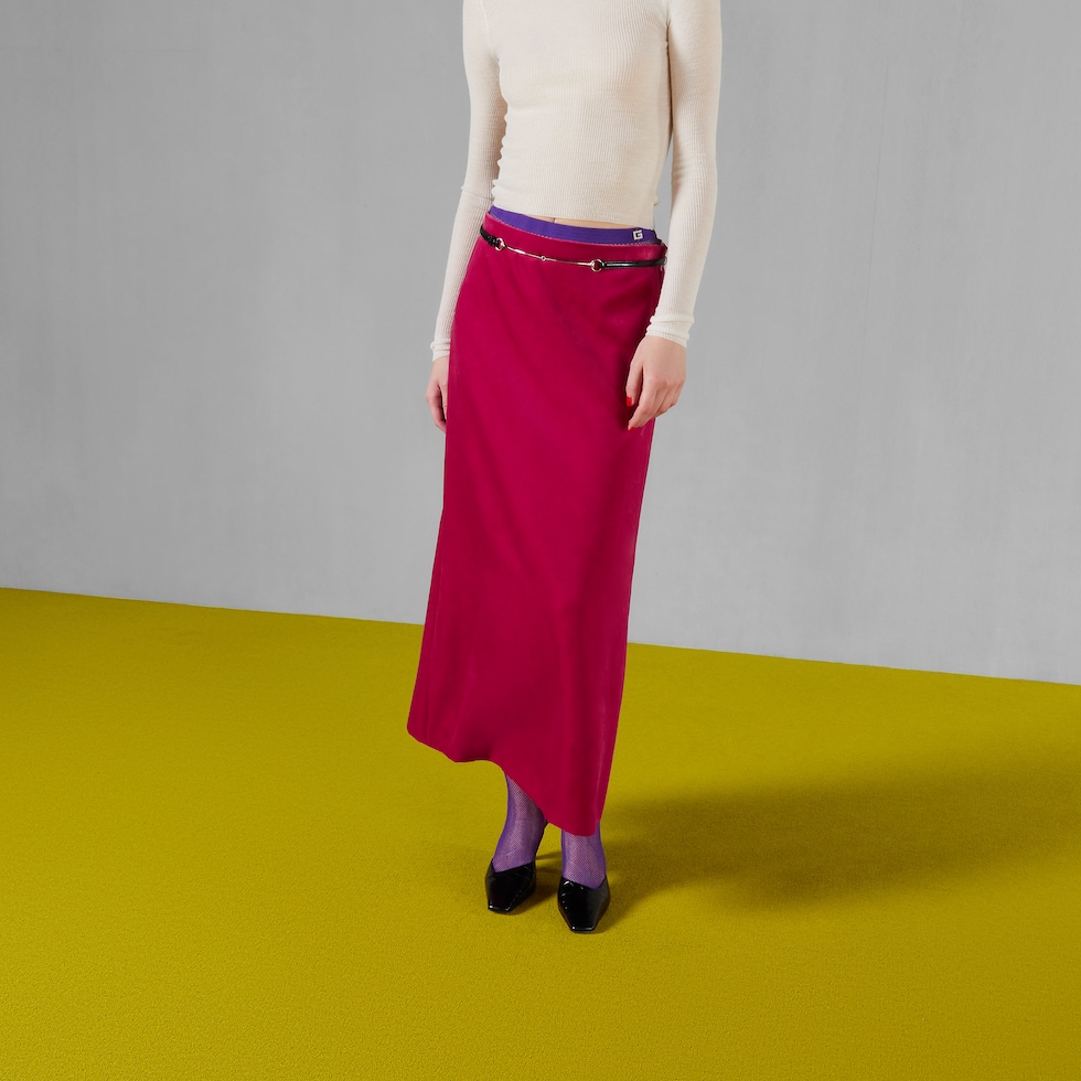 Velvet skirt with Horsebit belt in red GUCCI US