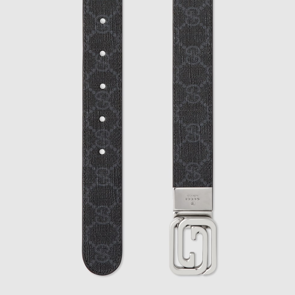 Reversible belt with squared Interlocking G in black GG Supreme