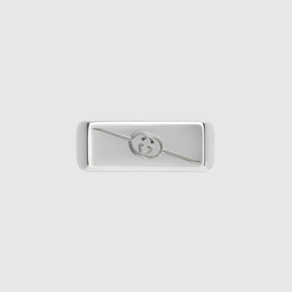 Diagonal Interlocking G ring in 925 sterling silver | GUCCI® US Diagonal Interlocking G ring in 925 sterling silver | GUCCI® US