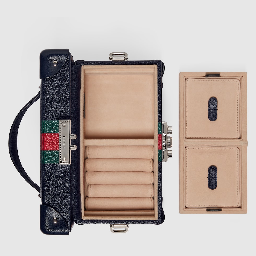 GUCCI グッチ ジュエリーボックス がま口 小物入れ シェリーライン Gucci Savoy〕ジュエリーケース ・ダークブルー レザー | GUCCI公式