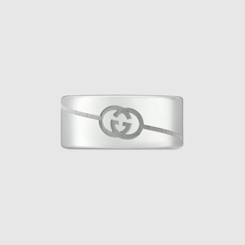 Diagonal Interlocking G wide ring in 925 sterling silver
