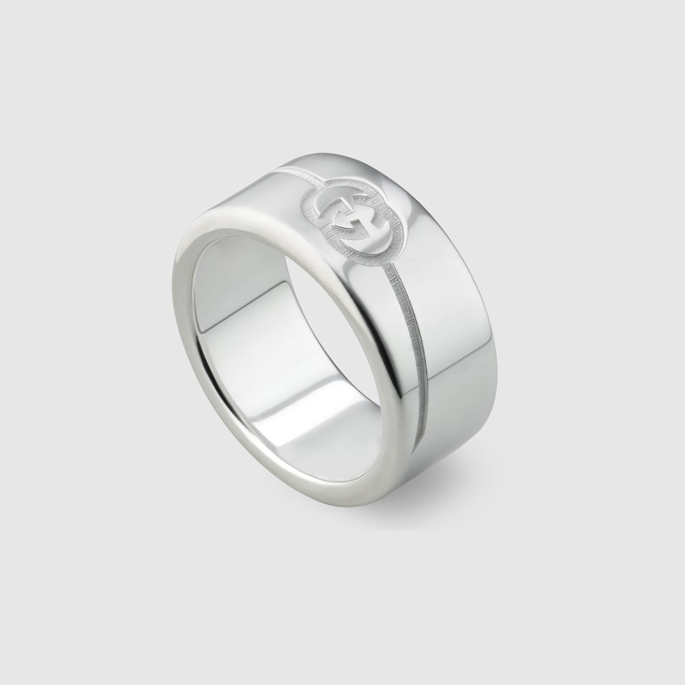 Diagonal Interlocking G wide ring in 925 sterling silver