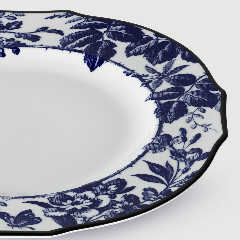 Herbarium dinner plate, set of two in blue and white porcelain
