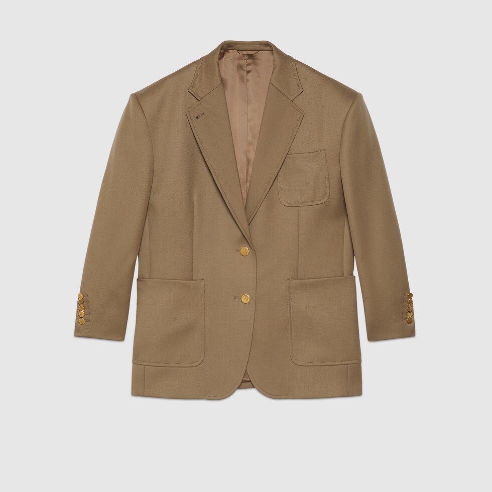 Wool jacket with Horsebit in camel GUCCI US