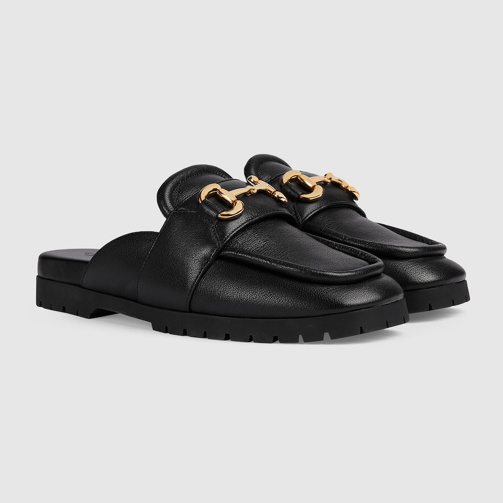 Damen Mules mit Horsebit in schwarzes Leder GUCCI DE