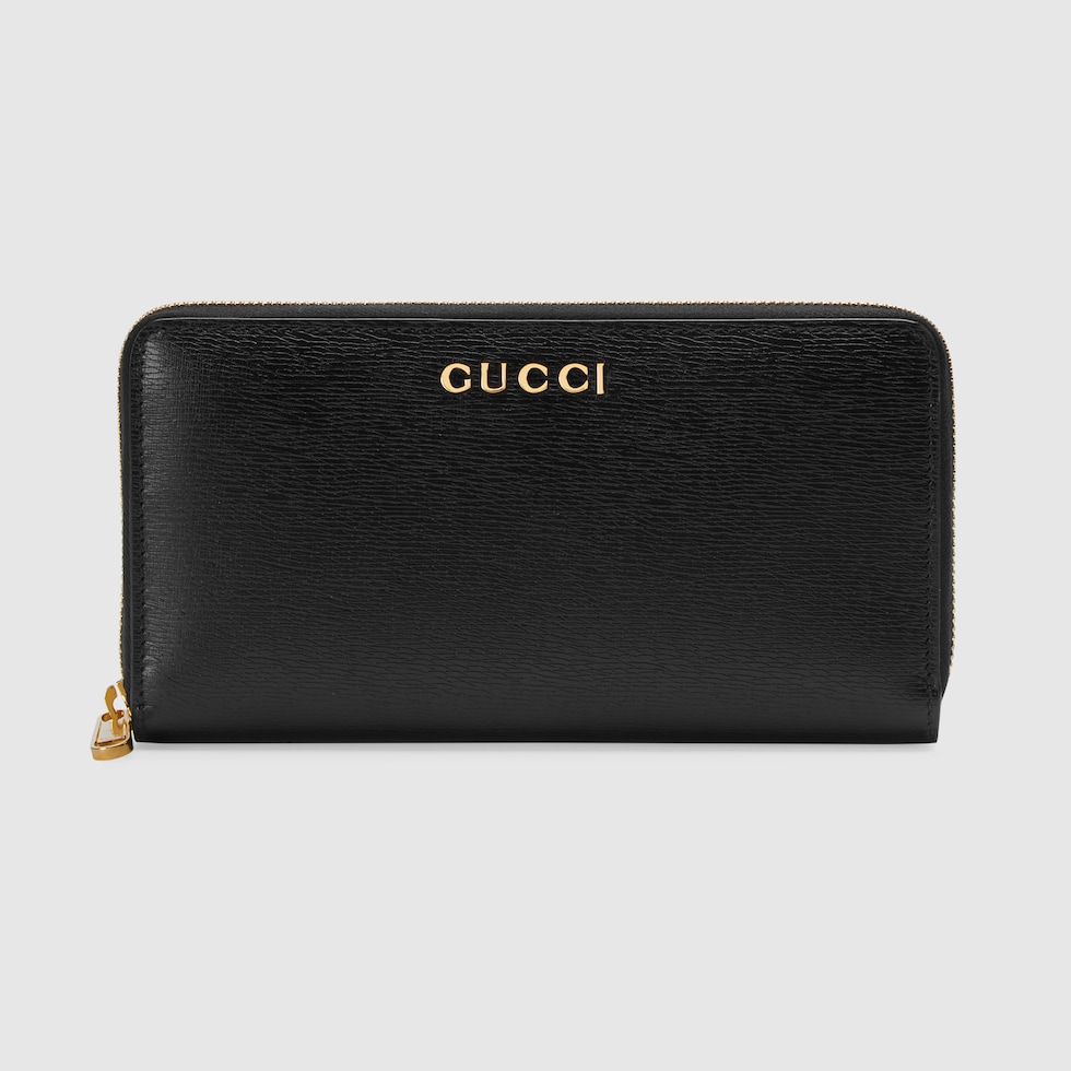 Zip around wallet with Gucci script in black leather | GUCCI® CA