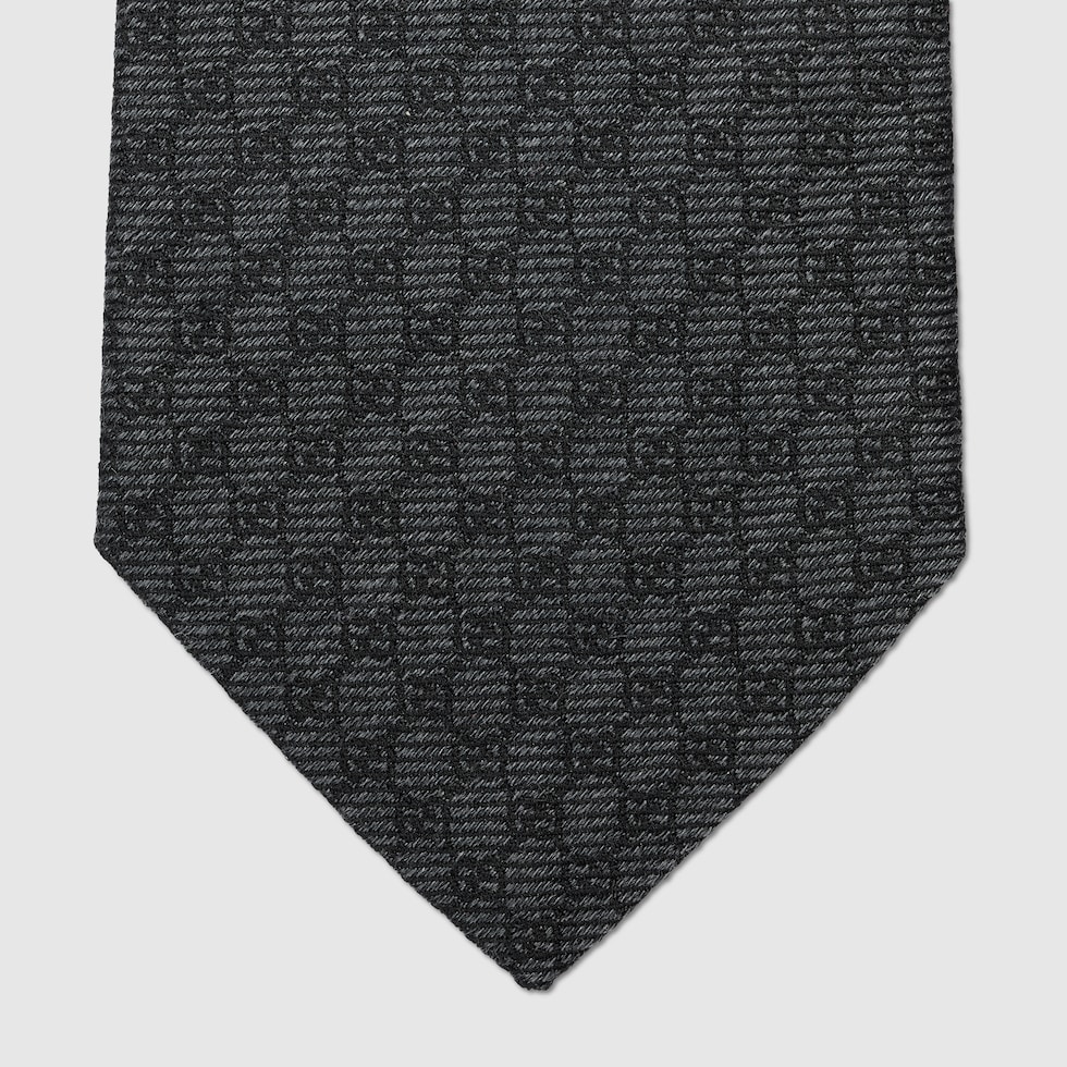 Interlocking G silk wool jacquard tie in black | GUCCI® US