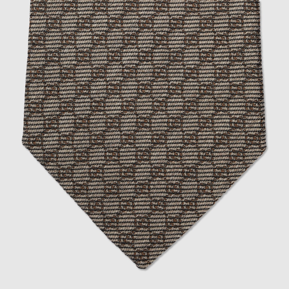 Interlocking G silk wool jacquard tie in camel and brown