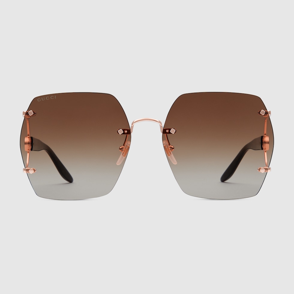 Geometric frame sunglasses in rose gold-toned metal | GUCCI® US