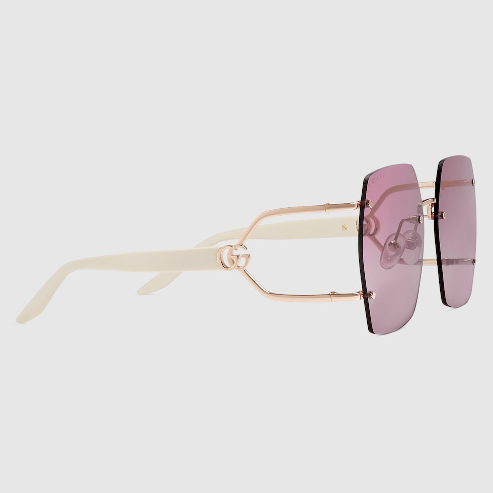 Geometric frame sunglasses in rose gold-toned metal | GUCCI® US