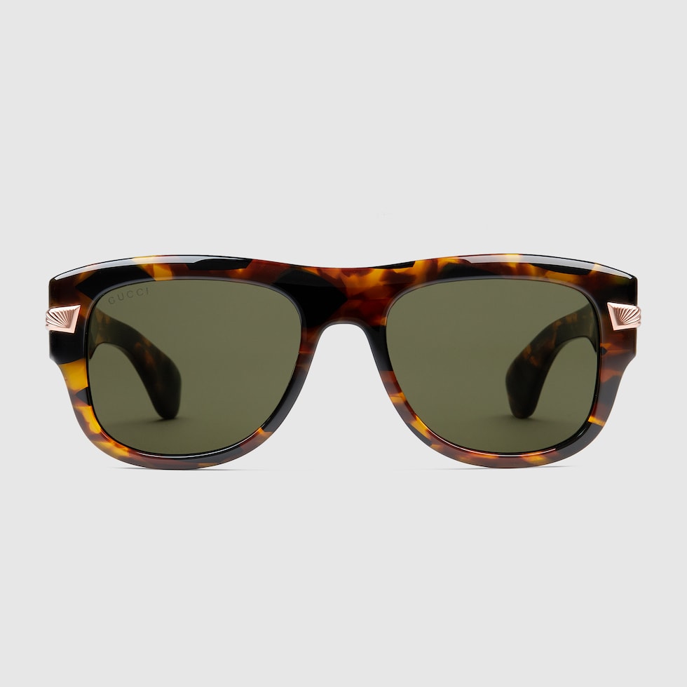 Squared frame sunglasses in dark tortoiseshell acetate | GUCCI® US