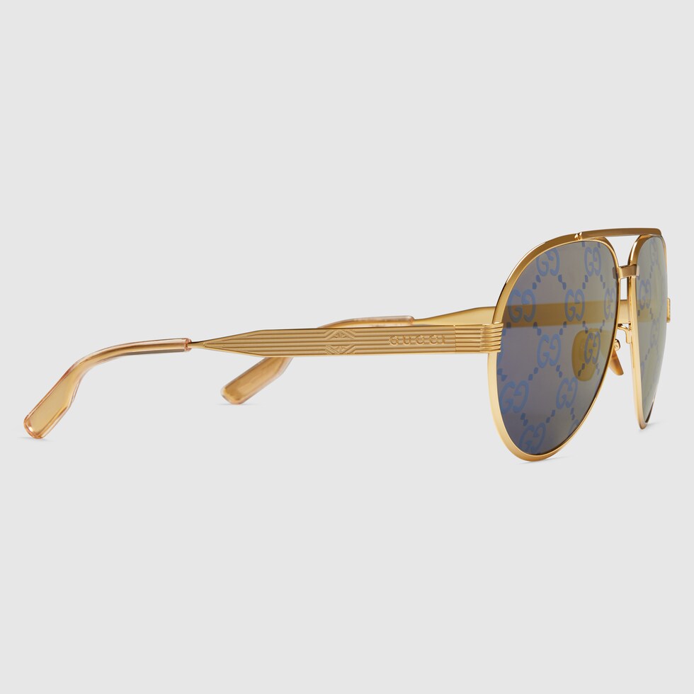 Gucci silver tone curved bar sales aviators