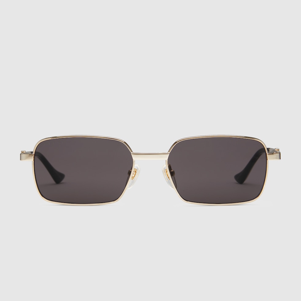 Rectangular-frame sunglasses in yellow gold-toned metal | GUCCI 