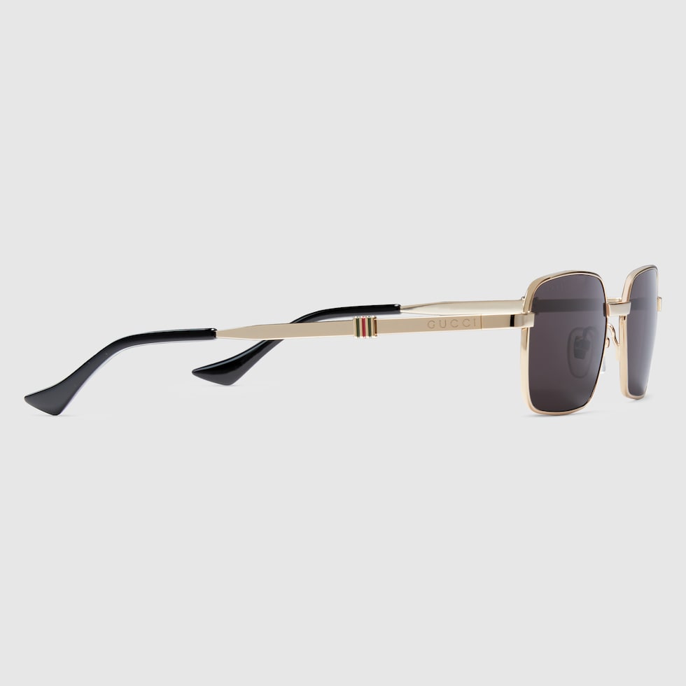 Rectangular-frame sunglasses in yellow gold-toned metal | GUCCI 