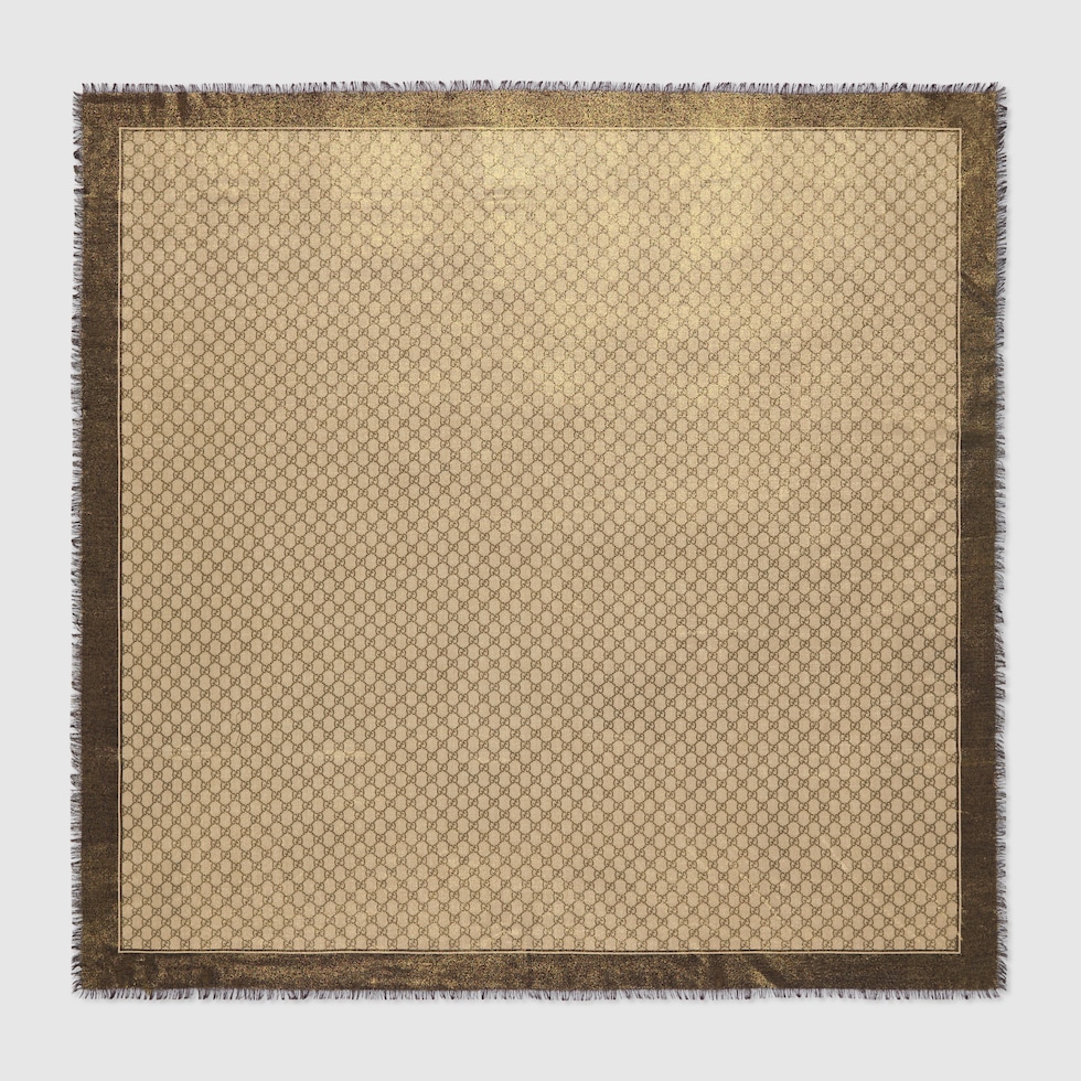 Shiny GG wool jacquard shawl in brown and camel | GUCCI® US