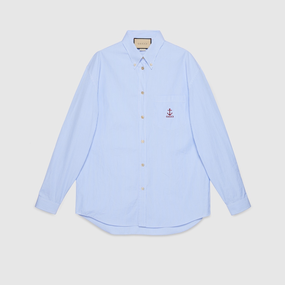 Striped cotton shirt in blue and white | GUCCI® SG