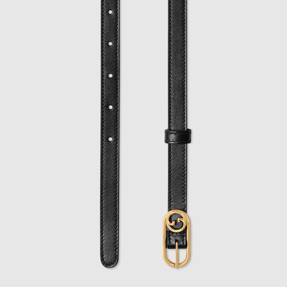 GUCCI ブラック細ベルト☆ Thin belt with Round Interlocking G in black leather | GUCCI® US