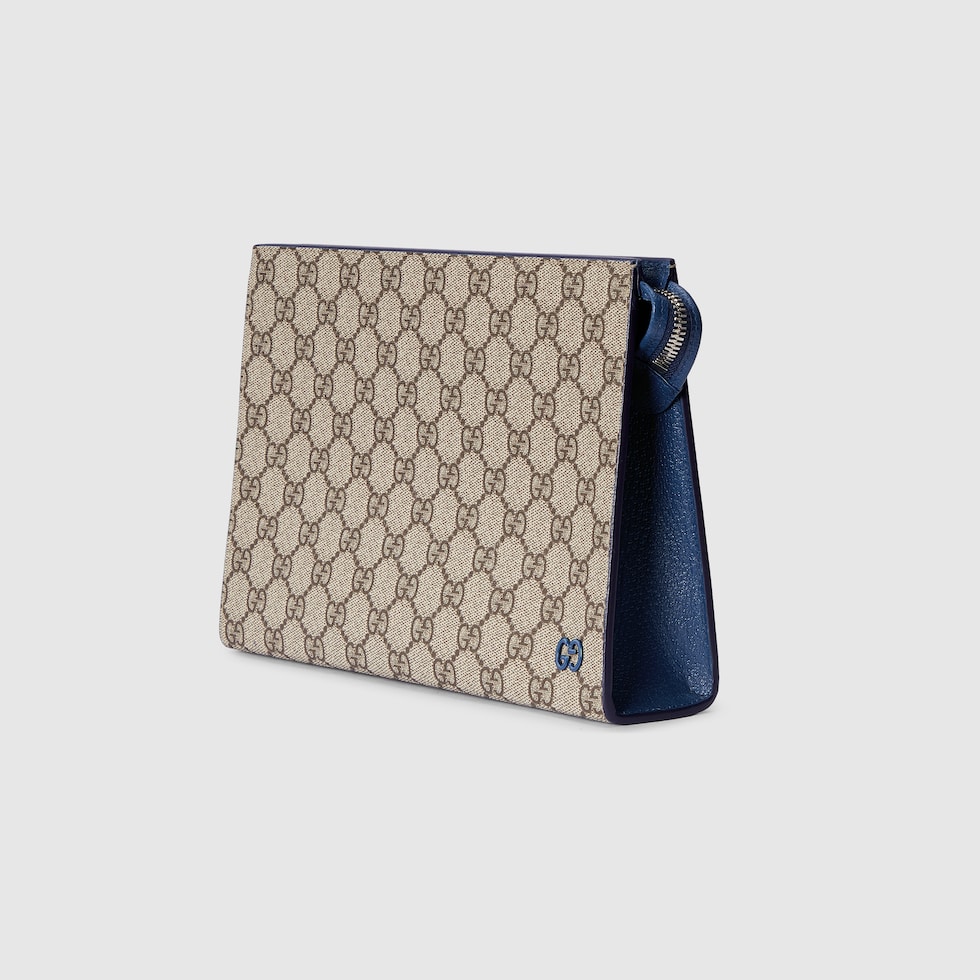 Pouch with GG detail in beige and ebony Supreme | GUCCI® GR