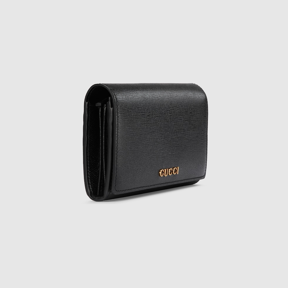 Continental wallet with Gucci script in black leather | GUCCI® MX