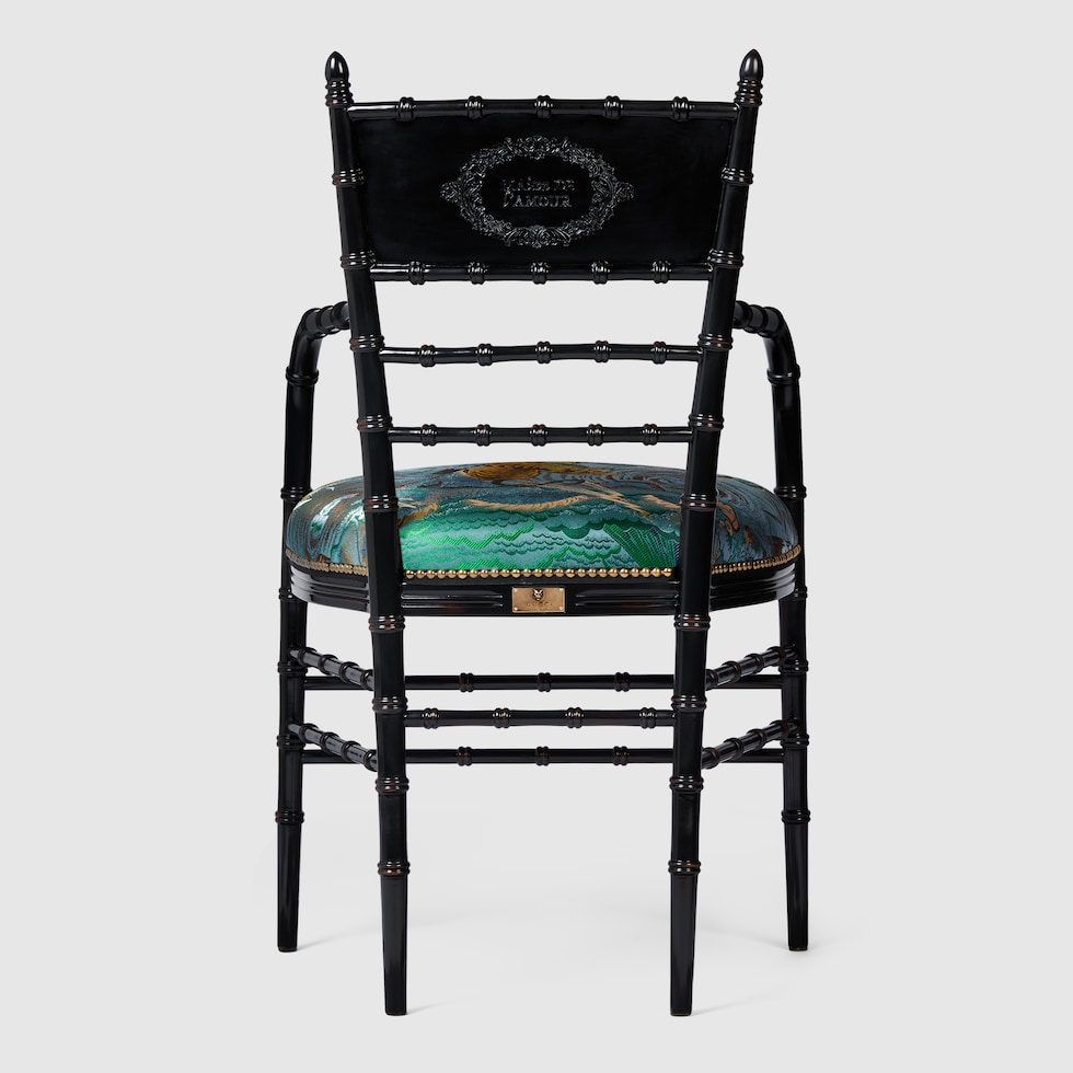 GUCCI グッチ シルク100％ 椅子 総柄 スカーフ ブラック
