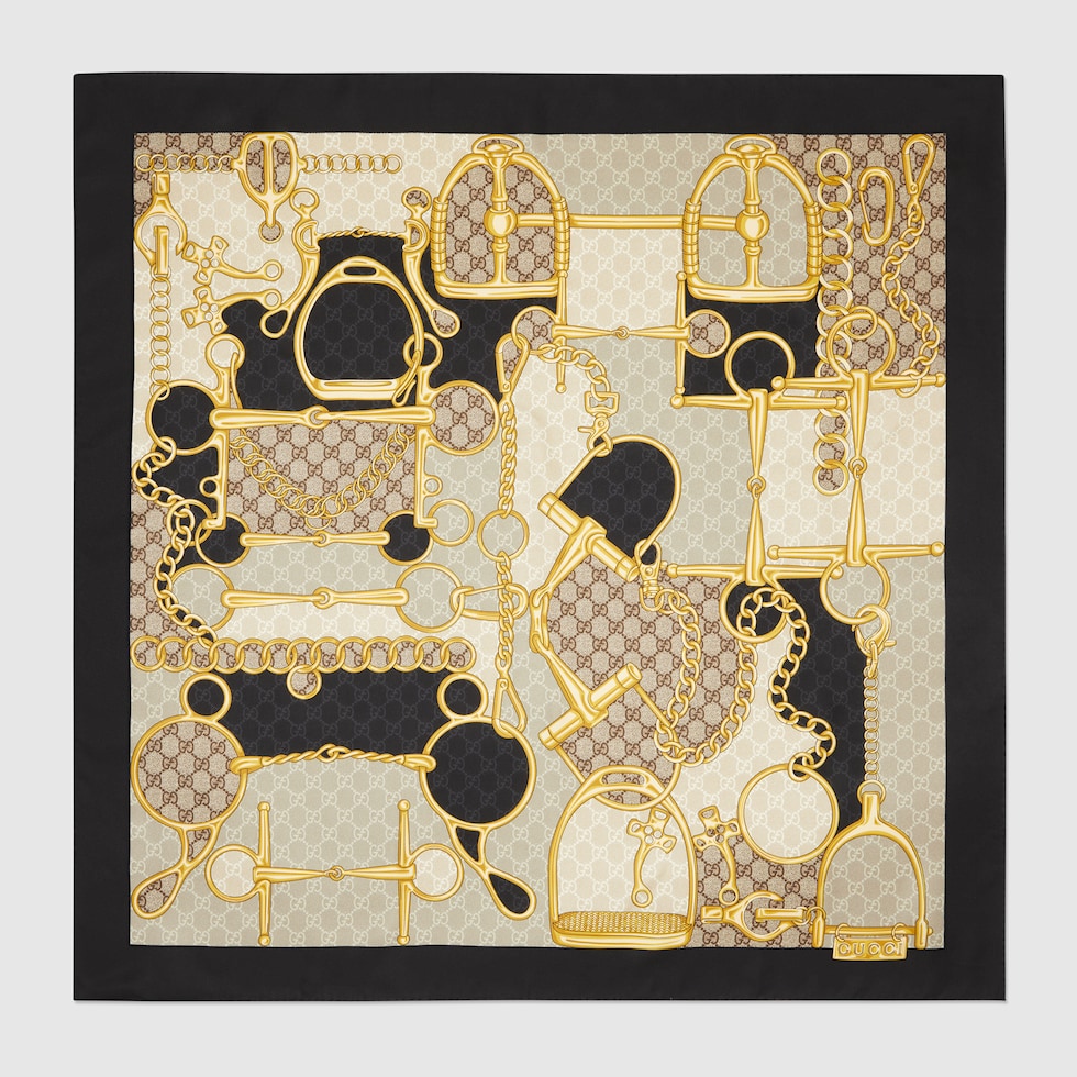 Foulard in seta con Morsetto GG in nero e beige GUCCI Italia