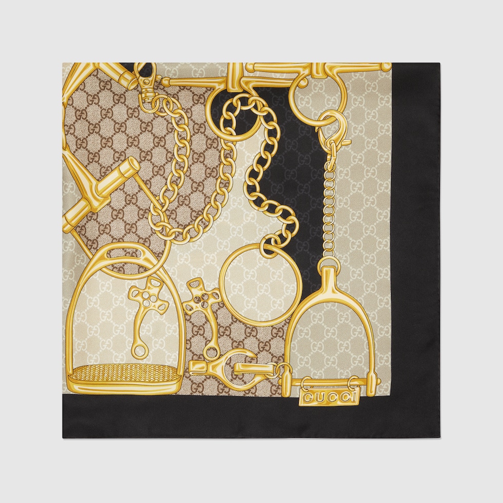 楽天市場】美品 GUCCI グッチ ロゴ 総柄 GG シルク スカーフ